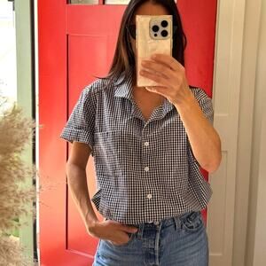 Karen Scott Black White Gingham Button Up Shirt Short Sleeve XL